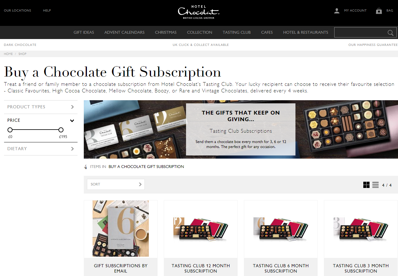 Chocolate Subscription Options. Friction-less retail.