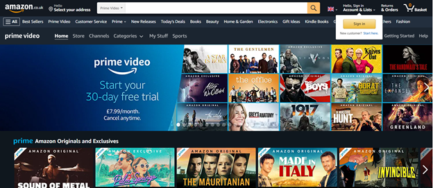 Amazon Video front page